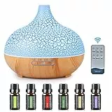 Diffusore di Oli Essenziali, GuKKK Diffusore di Aromi 550ML, con 6 * 10ml Oli Essenziali, Ultrasuoni Umidificatore Diffusori Oli Profumati Nebulizzator, con 7 Colori LED, per Yoga Casa Ufficio