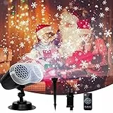 VOKSUN Natale Proiettore Luci, Fiocco di Neve Proiettore Luci, Proiettore Natale Impermeabile LED con Telecomando ol, per Natale, Halloween, Matrimonio e Indoor, Decorazioni Esterne