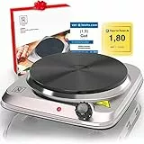 Fornellino Elettrico per Cucinare 1500W - Fornello Elettrico 1 Piastra 180 mm in acciaio INOX Cucina Elettrica Portatile con Cavo Extra Lungo Protezione da Surriscaldamento e Termostato
