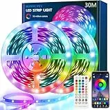 Bonve Pet Striscia led, 30 metri, Luci camera da letto, Bluetooth RGB, Controllo Telecomando e App,Sincronizzazione Musica per Natalizie Festa Casa TV Bar