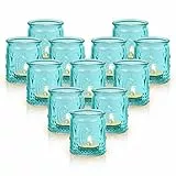 Hommdiy 12 Pezzi Portacandele Votivo in Vetro Vintage, 3D Rilievo Piccolo Portalumini 7cm Altezza, Portacandela Tealight Regalo Decorazione Interna per Compleanno Festa Matrimonio, Blu Verde