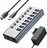 Hub USB 3.0 alimentato 24W LOBKIN multipresa usb con 7 porte per trasferimento dati e 1 porta di ricarica, indicatore singolo & LED, Presa multipla usb alluminio con adattatore 12V 2A per PC Laptop
