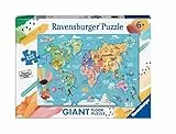 Ravensburger - Puzzle Mappa del mondo, Collezione 125 Giant Pavimento, 125 Pezzi, Età Raccomandata 6+ Anni