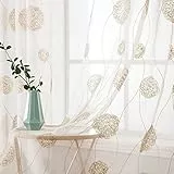 MIULEE Tenda per Camera da Letto, Tende Voile con Oro Ricamata Motivo, Tende Bianche Trasparenti con Occhielli, Tenda Finestra Interni per Casa Soggiorno e Salotto 2 Pezzi,2XL 140 x A 260 cm