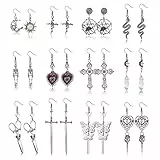 Diamday 12 Coppie Gotico Punk Vintage Orecchini Set per Donna Ragazze Punk Rock Evil Eye Croce Serpente Cuore Sole Luna Pendolo Orecchini