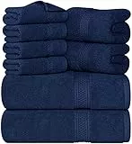 Utopia Towels, Set Di Asciugamani Da 8 pezzi, 2 Asciugamani Da Bagno, 2 Asciugamani a Mano e 4 Panni Da Lavare, Altamente Assorbente Per Bagno, Palestra, Hotel e Spa (Blu navy)