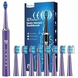 Spazzolino Elettrico Sonico per Family - Spazzolino Elettrico Adulti e Bambini, 8 Testine, 5 Modalità, Spazzolini Elettrici ad Ultrasuoni per Viaggi, Viola Scuro