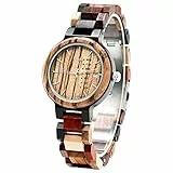 BEWELL Orologio legno donna polso, al quarzo analogico con data e settimana colorati orologio da polso per donna