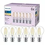 PHILIPS Lampadina LED classica A60, confezione da 6 [bianco caldo 2700 K – attacco a baionetta B22] 60 W per illuminazione interna domestica