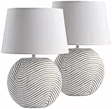 BRUBAKER - Set di 2 lampade da tavolo o comodino, paralume bianco e base in ceramica bicolore, finitura opaca, altezza 38 cm, colore bianco/grigio