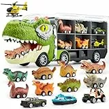 JOYIN 13 Pcs Dinosaur Toy Car Transporter for Kids, con 12 veicoli dinosauro retrattili, 1 camion trasporto dinosauri giocattolo con musica, suoni, luci, 1 elicottero