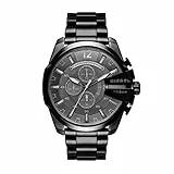 Diesel Orologio Mega Chief da uomo, movimento cronografo al quarzo, cassa in acciaio inossidabile nero da 51 mm con bracciale in acciaio inossidabile, DZ4355