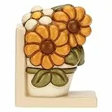 THUN, Fermalibri a Forma di Vaso con Fiore di Calendula in Ceramica Decorata a Mano, Linea Racconti d'Autunno, 12.8x8.6x16 cm h