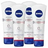 Nivea Crema Mani Riparatrice 3in1 Formula Nutriente Vellutante 24h con Dexpantenolo per Sollievo Immediato e Protezione a Lunga Durata su Pelle Secca Arrossata Screpolata - 4 Flaconi da 100ml