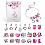 MJARTORIA Pink Jewelry Calendario dell'Avvento 2023 per ragazze adulte, gioielli rosa, conto alla rovescia di 24 giorni, con cuore rosa, ciondolo in metallo, perline, collane fai da te