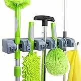 Amazon Basics Porta scopa con supporto da parete e organizer per attrezzi da giardino con 6 ganci, Grigio, 6,2 x 40,5 x 8,5 cm