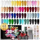62 Pz Kit Smalto Semipermanente Unghie - 30 Colori Smalti Semipermanenti per Unghie con Base Coat e Glossy & Matt Top Coat, Smalto per Unghie in Gel UV/LED Autunno Nail Art con Pennelli e Decorazioni