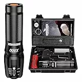 Shadowhawk Torcia Led Potente Professionale,10000 Lumen Ricaricabile Torce Led Alta Potenza,Torcia Tattica Militare IP67 Impermeabile, 5 Modalità flashlight Campeggio Trekking(Con Batterie)