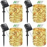 btfarm [4 Pacchi] Luci Solari Esterno, 68M 600LED Catena Luminosa Esterno Solare 8 Modalità Impermeabili Filo Luci da Esterno Solari per Giardino, Natale, Patio, Matrimonio, Festa(Caldo Bianco)