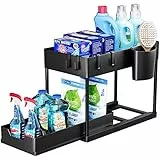 Puricon Organizer Sottolavello Cucina, Organizer Sottolavello a 2 Livelli, Organizer Sottolavello Portaoggetti Ripiano Multiuso Sotto Lavello per Cucina Bagno - Nero