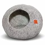 Pfotenolymp® Cuccia per gatti da interno in lana naturale di pecora neozelandese - Realizzata a mano in Nepal - Cuccia a grotta perfetta per far riposare i vostri amici a 4 zampe - Colore grigio