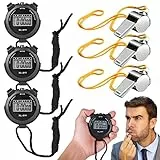 Timer cronometro sportivo digitale: 3 pezzi cronometro digitale con fischietto in inossidabile, timer cronografo portatile con ampio display, cronometro sportivo digitale per arbitri, corsa, nuoto