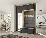 Mobile Ingresso Moderno Dotato di Armadio con Specchio 5 Sportelli Appendiabiti con 5 Ganci Set Arredo Ingresso Rovere e Antracite II16