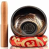 Rovtop Campana tibetana con martelletto e cuscino, 9,5 cm per meditazione, rilassamento, stress e ansia, ciotola singing bowl in Tibet regalo per la festa del papà [2022]