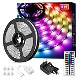 Lepro Striscia LED RGB, 5M 5050 SMD, Striscia Luminosa 20 Colori 6 Modalità, Controller e Telecomando IR a 44 Tasti, 12V Strisce LED Autoadesive, Luci Colorate Nastro LED per Decorazioni, bar, festa