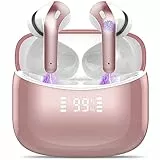 Tiksounds Cuffie Bluetooth, Auricolari Bluetooth 5.1 Senza Fili con microfono, Vero Suono Stereo, 35 Ore di Riproduzione, Visualizzazione dell'elettricità per Lavoro, Sportivi, Giochi (Rosa)