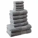 Brentfords - Set di asciugamani da bagno di lusso super morbidi e assorbenti, 100% cotone, grigio, 10 pezzi