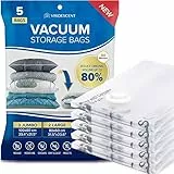 5 Sacchetti Sottovuoto Riutilizzabili con Zip per Piumoni e Vestiti (2 Large e 3 Jumbo), 35% Più Resistente, Il prodotto potrebbe differire dalla foto, Viridescent