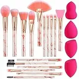 Pennelli Trucco FILY DUAIU 16 set pennelli make up professionali in marmo con 4 pezzi di spugnette per trucco per fondotinta, ombretto, labbro, set di strumenti per trucco