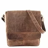 LECONI Borsa a tracolla grande DIN A4 Borsa a spalla Borsa Messenger Borsa da postino Borsa per ufficio con velcro Pelle vintage 31x34x10cm marrone LE3063