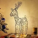 Lewondr Lampada Decorativa da Tavolo a Forma di Alce di Natale in Ferro,38cm Catena Luminosa con Luci LED e Perline Ornamenti Natalizi Decorazione di Natale Tavola Lampada Piccola da Comodino, Nero