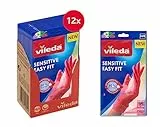 Vileda Sensitive Easy Fit, tg. M, 12 Paia di Guanti casalinghi in Nitrile, Senza Lattice né polveri, Massima sensibilità e Comfort, Facili da Indossare, Rosa - Taglia Media