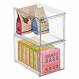 mDesign Organizer cucina con cassetto interno estraibile – Contenitore plastica per dispensa – Portaoggetti cucina utile per conservare pasta, snack e altri alimenti – Set da 2 – trasparente