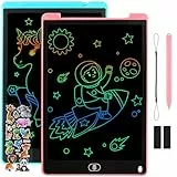Damcyer 2 Pezzi Tavoletta Grafica LCD Scrittura 12 Pollici,LCD Tavoletta Grafica Bambini con Schermo Colorato,Taccuino Cancellabile con Adesivi Animali,per Ragazzi e Ragazze di età 3 4 5 6,Blu+Rosa