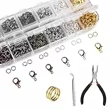 Avesteir 960 Pezzi chiusure per braccialetti (con 120 Pezzi chiusura a moschettone e 840 Pezzi anelli di salto), set ganci per collane, con pinzetta, pinza e apriscatole per anelli di salto, 6 Colori