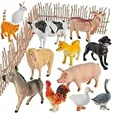 BUYGER 12 Pezzi Giocattoli Animale da Fattoria Figure Set, Realistico Animali Giocattolo con Recinzioni, Giochi Educativo Regalo per Bambini 3 4 5 6 Anni