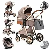3 in 1 Carrozzine, Passeggino OneMoreBuck Travel System, Passeggino Portatile Pieghevole con Un Click, Carrozzina per Neonati con Telaio in Alluminio Alto Paesaggio per Neonato