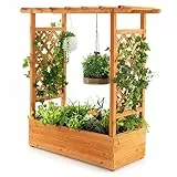 HOMASIS Porta Piante,Fioriera con Grigliato,Scaffale per Piante in Legno,Portavasi Grande per Rampicanti,Fioriera Rialzato con Drenaggio,per Giardino,Balcone,110x44x113,5cm, Marrone