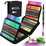 Hymarvo Brush Pen Lettering 100 colori, Pennarelli Doppia Punta Fine e Grossa Pennello, Bambini Adulto Penne da Colorare ad Acquerello Bullet Journal, Libri da Colorare, Mandala