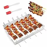 Basetousual Set Spiedi per Barbecue e Griglia in Acciaio Inox, Porta Spiedini per Barbecue, Portane due Spazzola per Barbecue in Silicone, Adatto per Barbecue e Picnic All'aperto in Famiglia