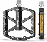 GEWAGE Pedali per bici con strisce riflettenti, 3 cuscinetti sigillati Piattaforma per bicicletta in alluminio CNC antiscivolo Pedali da 9/16 'per bici da strada MTB E-Bike. (Nero)