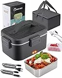Kimfead Scaldavivande Elettrico Portatile 75W 1,8L Acciaio Inox Rimovibile PortaPranzo Termico Elettrico 12V/24V/220V, Lunch Box Elettrico Auto/Camion/Ufficio, Borse(Nero)