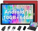 GOODTEL 2023 Newest Tablet 10 Pollici 10GB RAM + 64GB ROM(TF 1TB), Android 13, WiFi 5G/2.4G, GPS, Bluetooth 5.0, Type-C, OTG, 6000mAh, 8MP+5MP, con Custodia, Tastiera e Mouse, Rosso