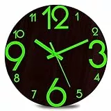 Plumeet Orologio da Parete Luminoso - 30cm Orologio in Legno Silenzioso con luminescenza - Grande Orologio da Parete Decorativa per la Cucina, Ufficio, Camera da Letto (Numeri Piatti)