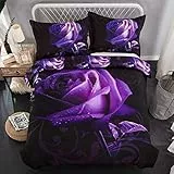 WONGS BEDDING Set Copripiumino Viola Matrimoniale 3D Stampato Set Biancheria da Letto Viola Rosa Set Copripiumino in Microfibra Morbida con Chiusura a Cerniera e 2 federe Cuscino Doppio 200×200 cm