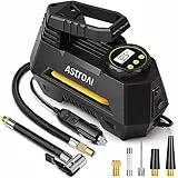 AstroAI Compressore Aria Portatile Auto 12 Volt CC, Mini Pompa Elettrica per Bicicletta e Moto, Compressore Portatile Digitale con Manometro e Luce LED, Cavo da 3M, Adattatori e Fusibile